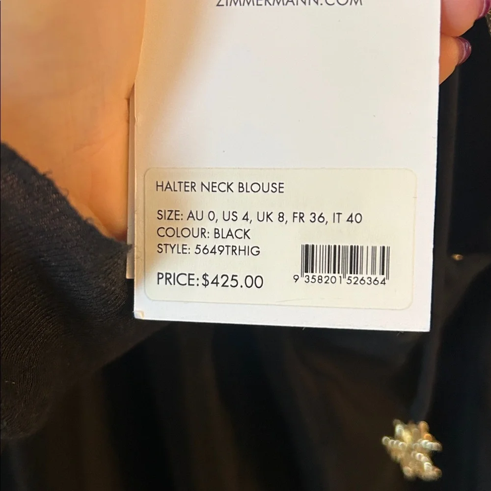 Zimmermann Halter Neck Top | Black, Silk, Flower Brooch - Picture 6 of 6